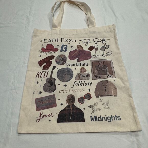 Taylor Swift Fearless Canvas Tote Bag Sz 13.5"x15.5" Beige Shoulder Bag Era Tour - Picture 3 of 7
